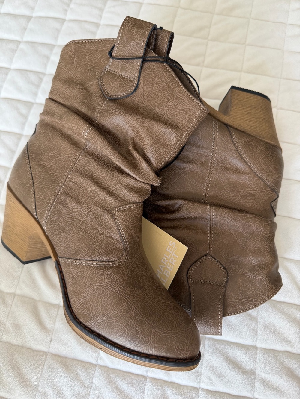 Charles Albert Tan Brown Western-Style Ankle Booties